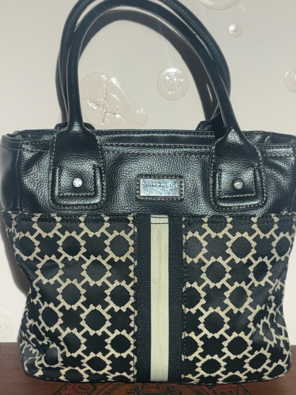 Tommy Hilfiger Black & Cream Geometric Monogram Jacquard Tote Bag